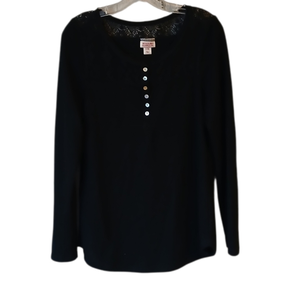 Mossimo Supply Co. Black Long Sleeve Top With Lace Detail Size XL